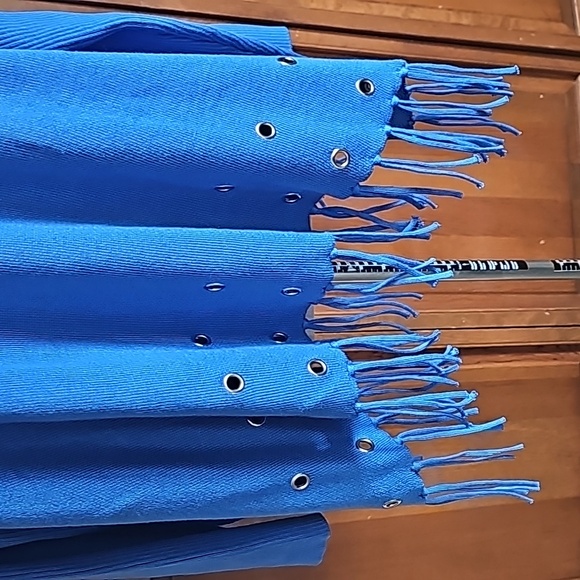 Chico's blue knit gold tone grommets with fringes sweater poncho L /XL - Picture 6 of 12